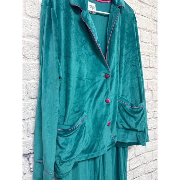 Chelsea Peers Turquoise Velour 2 Piece Pajama Loungewear Set Pink Trim SZ XL - Picture 1 of 5